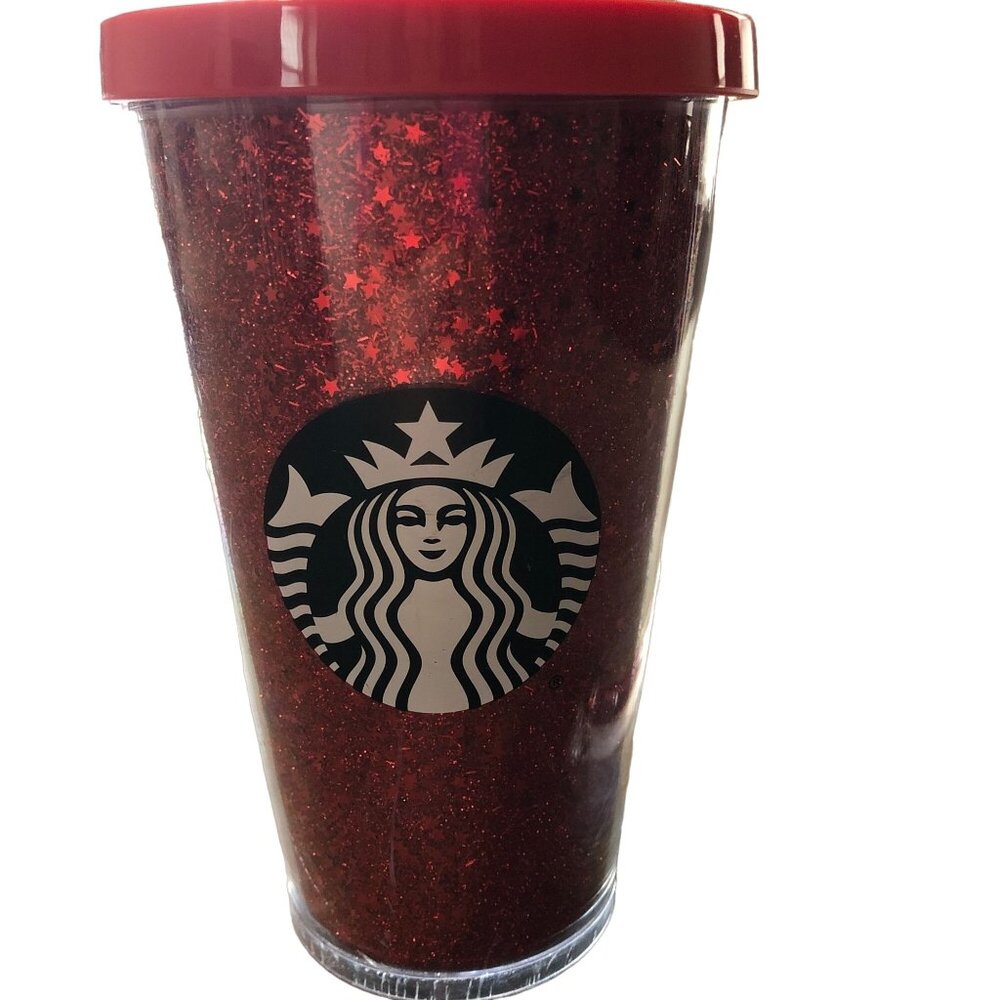 Starbucks Tumbler Red Sparkle Glitter 16 oz Cup Cold Drinks Only